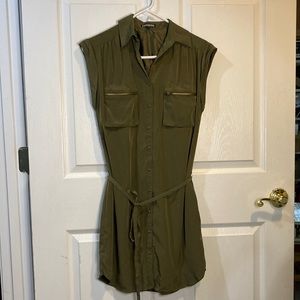 Army green belted shirt dress by Express